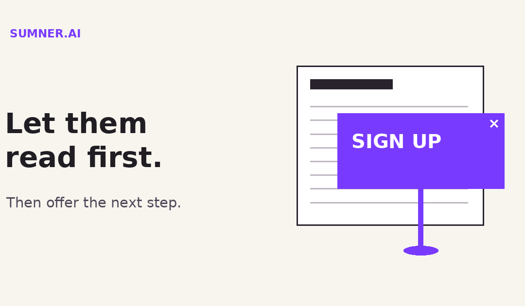 Website popups: Let buyers read before you ask